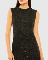 Black Shift Dress with Feather Trim